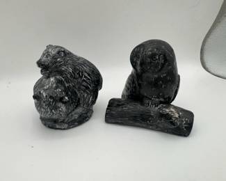 Owl on Log Soapstone Carving  Canada Bear Cubs Wolf Original Sculptures