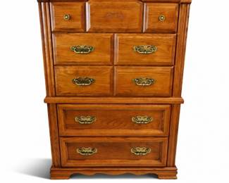 12 VintageOakHighboyDresserwithBrassHardware