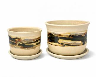 4 PairofSignedRoddyRunnaStudioPotteryPlanterswSaucers