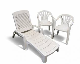 13 WhitePlasticPatioChaiseLounge2OutdoorChairs