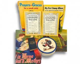 32 VintageBooksNatGeoMagazinesStampAlbumLot