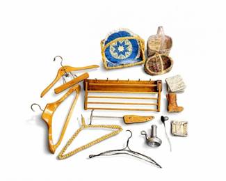 29 VintageHouseholdLotwWoodRackHangersBaskets
