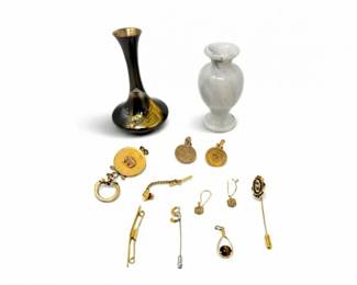 48 VintageJewelryVaseLotPinsCufflinksMarble