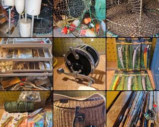 Fishing poles, tackle, reels