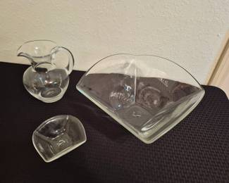 Signed Simon Pearce Glass Bowls and Pitcher