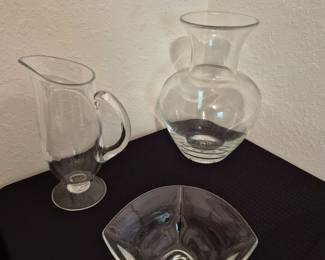 Signed Simon Pearce Glass Pitchers, Vases and Bowls