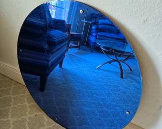 Antique Blue Art Deco Circular Mirror