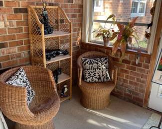 Chairs and rattan shelf