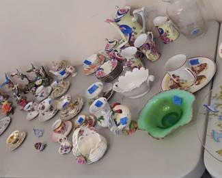 Tea sets, porcelain birds, etc