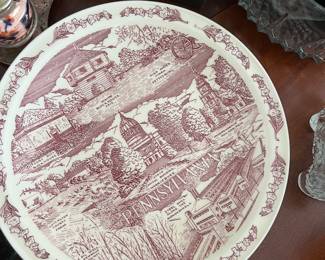 Red Transferware Plate – Vintage Scenic Dish