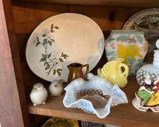 Vintage Floral Serving Platter – Dogwood Pattern, Vintage Brown Glazed Creamer Pitcher