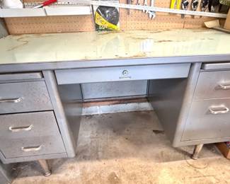 Steelcase Metal Desk – Mid Century Industrial Tanker Desk with Drawers