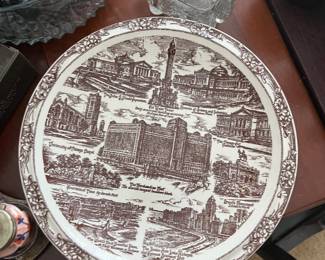 Red Transferware Plate – Historic Scene Design