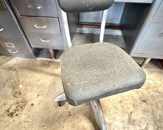 Industrial Drafting Chair – Metal Rolling Stool with Backrest, Mid Century