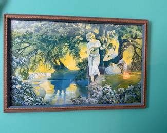 Framed Landscape Painting – River & Figures Scene