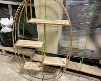 Gold Metal Oval Wall Shelf with Wood Shelves