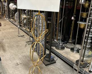 Gold Swirl Floor Lamp with White Rectangular Shade and Marble Base