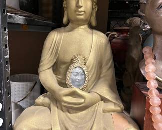 Gold-Finished Seated Buddha Statue with Oval Inset