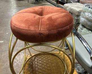 Vintage Vanity Stool with Gold Metal Frame and Rust Velvet Seat