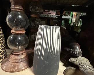 Vintage Wooden Lamp with Glass Globes