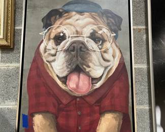 Bulldog in Glasses and Plaid Shirt Painting
