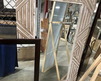 Distressed Wood Geometric Panel Wall Mirror