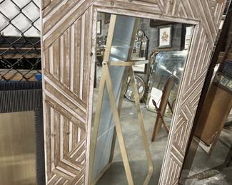 Distressed Wood Geometric Linear Wall Mirror