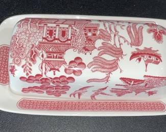 Vtg Churchill of England Pink Rosa WIllowvCovered Butter Dish