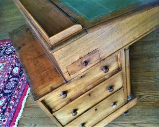 1850 Desk W/Turned Columns and Green Leather Top