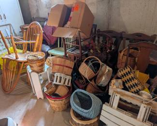 Antique and vintage chairs and baskets