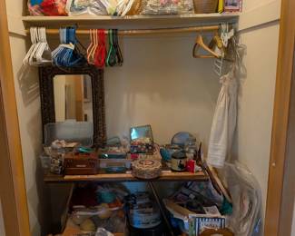 Sewing/knitting supplies and tools. Scissors, needles, yarn etc.