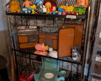 Vintage toys, Bakers racks.