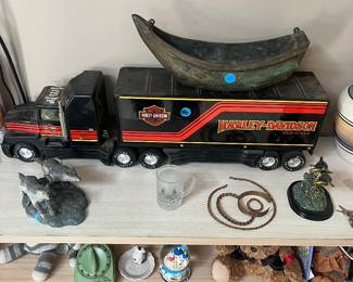 Harley Davidson semi truck model and a brass ship