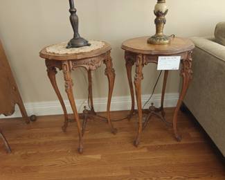 011 – Pair Carved Round Side Tables 18" x 29"