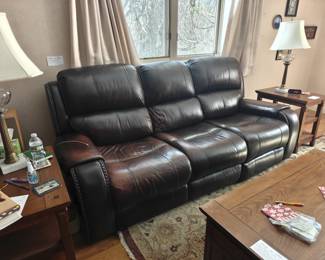 021 – Leather Reclining Sofa with Nailhead Trim 86" x 38" x 42"