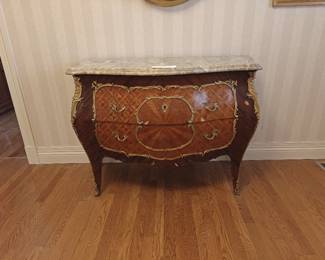 016 – Marble Top Bombay Chest with Inlay and Gilt Trim 46" x 21" x 34"