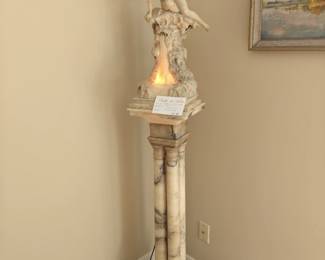 012 – Marble Pedestal with Alabaster Lighted Figural Statue Statue: 10" x 8" x 21" Pedestal: 10" x 10" x 44"