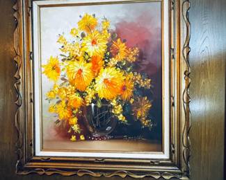 MCM (circa 1970's oil on canvas sunflowers.