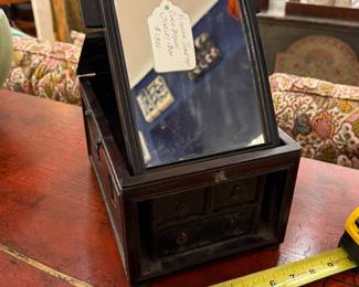 Victorian Tabletop Curio Display Jewelry Box with a fold out mirror