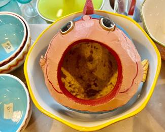 wide mouth fish made from coconut hulls