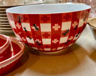 cutest ceramic picnic  style red checked bowl
