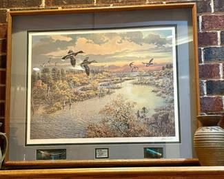Texas Artist Herb Booth signed framed print with stamp
