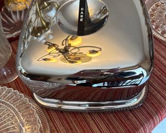 Glass cake plate and stainless topper 
