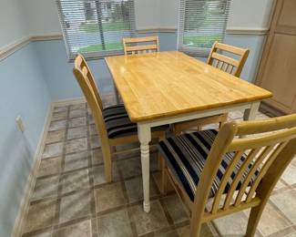 Light Wood Dining Table with 4 Chairs – Two-Tone Farmhouse Style