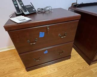 Dark Wood Two-Drawer Lateral File Cabinet with Lock