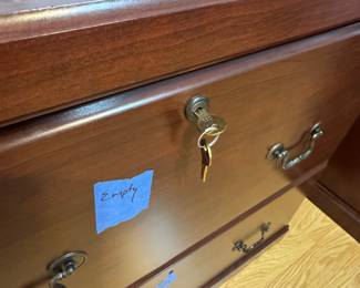 Dark Wood Two-Drawer Lateral File Cabinet with Lock