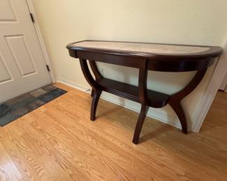 Dark Wood Console Table with Marble Top and Lower Shelf