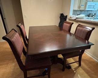 Dark Wood Dining Table with Upholstered Chairs (Dining Set)