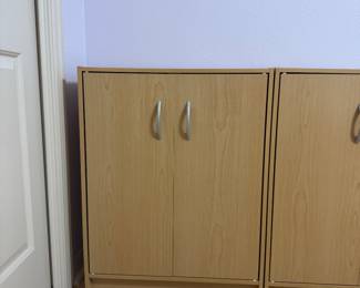 Light Wood Storage Cabinets with Double Doors (2 Available)