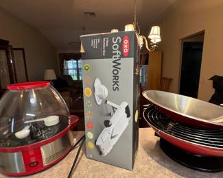 Small Kitchen Appliances Including Popcorn Maker, Mandoline Slicer, and Wok Pan : kitchen gadgets, cookware, small appliances